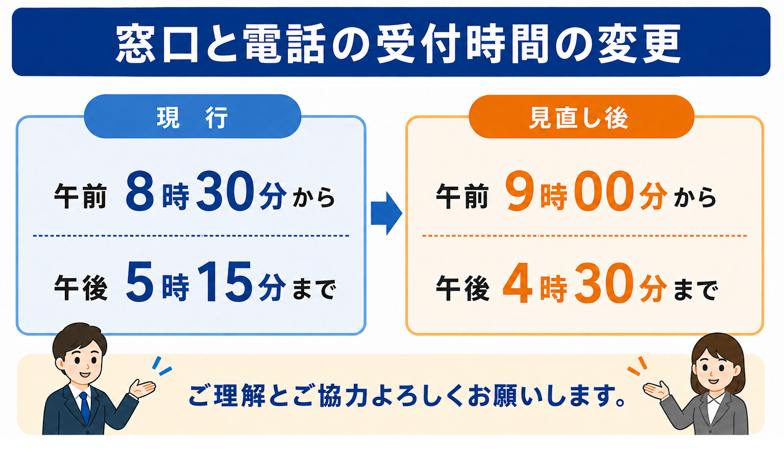窓口と電話の受付時間の変更